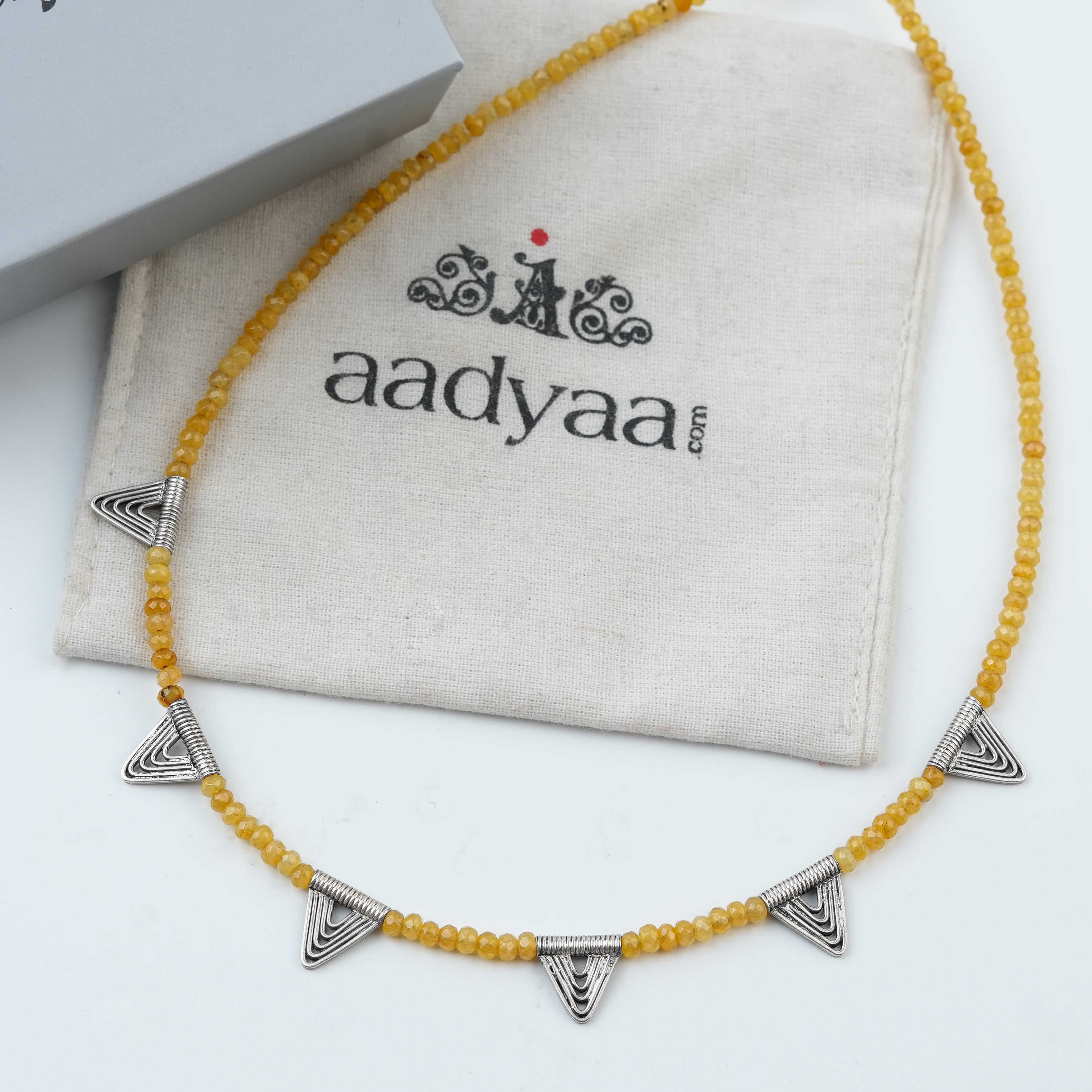 Triangle Charm Necklace with Yellow Jade