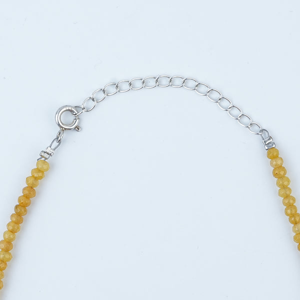 Flower & Pearl Charm Necklace with Yellow Jade