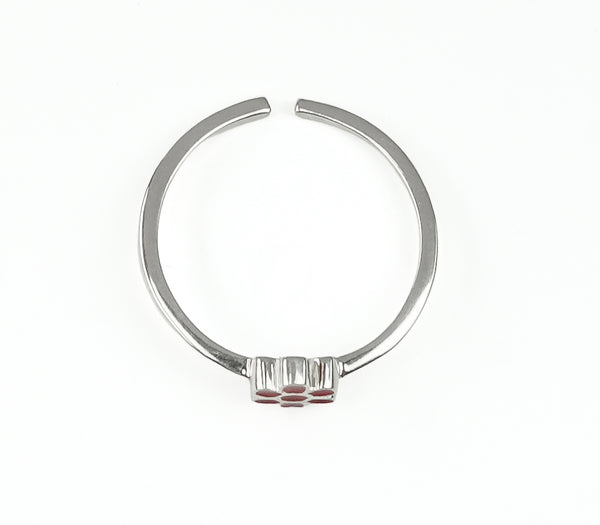 Red Flower Enamel Silver Ring