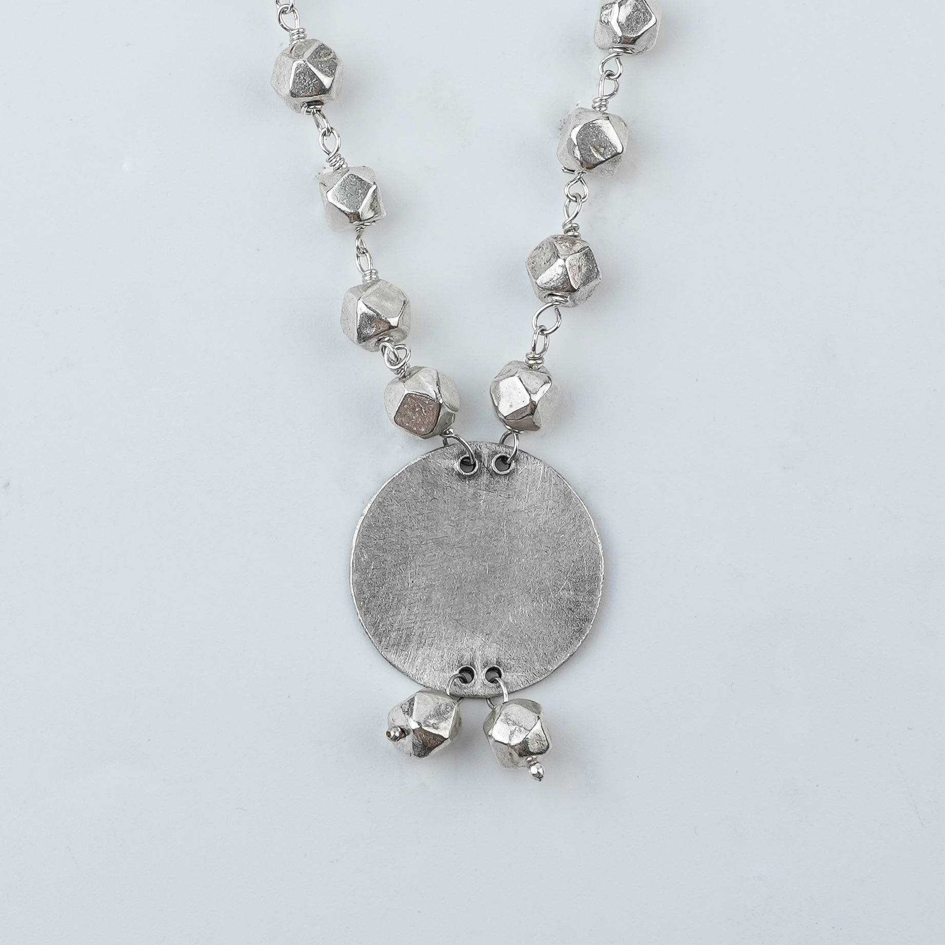 Close-up of Ashtapailu Necklace with Plain Coin Pendant showcasing intricate Ashtapailu beadwork and fine silver craftsmanship