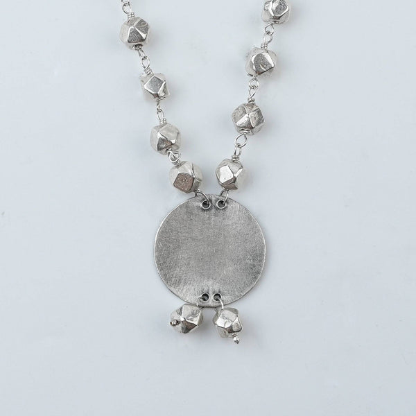 Close-up of Ashtapailu Necklace with Plain Coin Pendant showcasing intricate Ashtapailu beadwork and fine silver craftsmanship