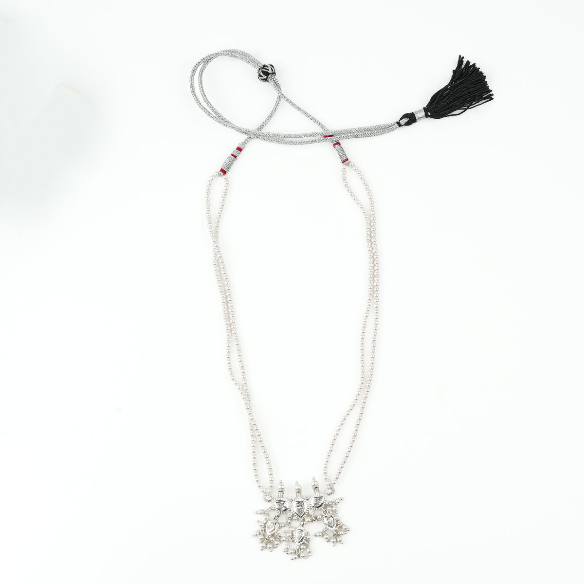White CZ Tiny Tanmani Set with Pearls