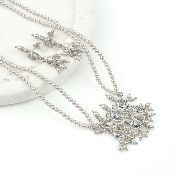 White CZ Tiny Tanmani Set with Pearls