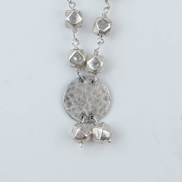 Close-up of Ashtapailu Necklace with Hammered Coin Pendant (Small) showcasing intricate Ashtapailu beadwork and handcrafted silver detailing