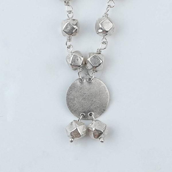 Close-up of Ashtapailu Necklace with Plain Coin Pendant (Small) showcasing intricate Ashtapailu beadwork and fine silver craftsmanship