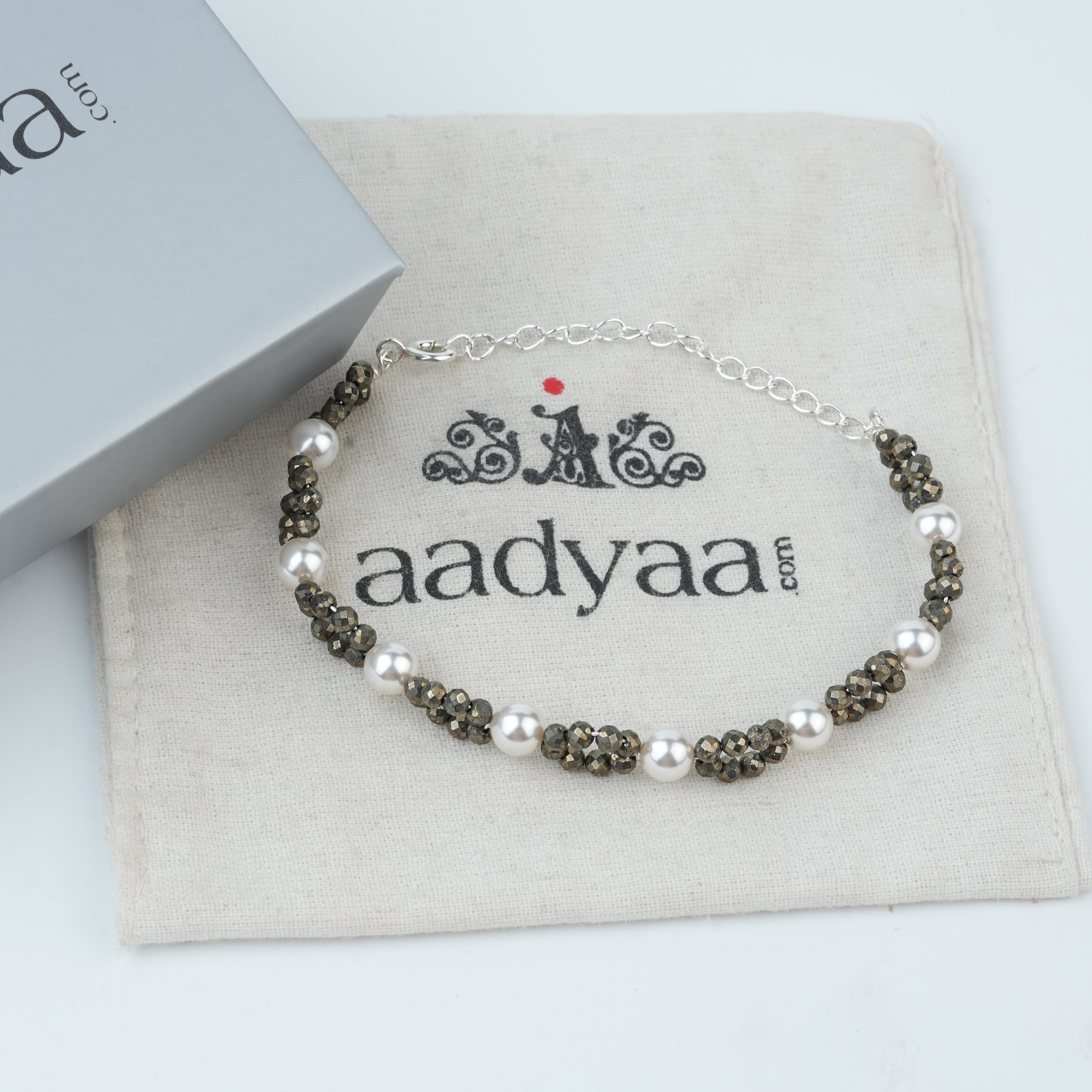Silver Pyrite & Pearl Bracelet