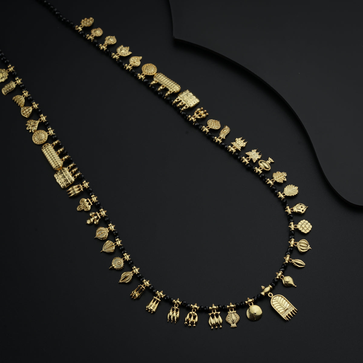 The Aadyaa Saaj (Black spinel) Small |  92.5 Silver | 22K Gold Plated