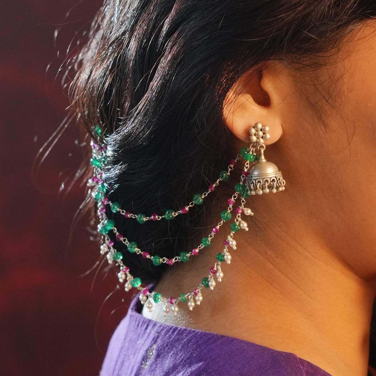 Green Onyx & Ruby Layered Silver Vel (Project Handmade)