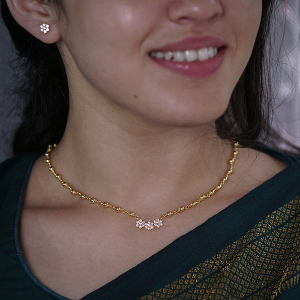 Silver Flower Motif Small Set with Silver Beads | CZ | 92.5 Silver| 22K Gold Plated