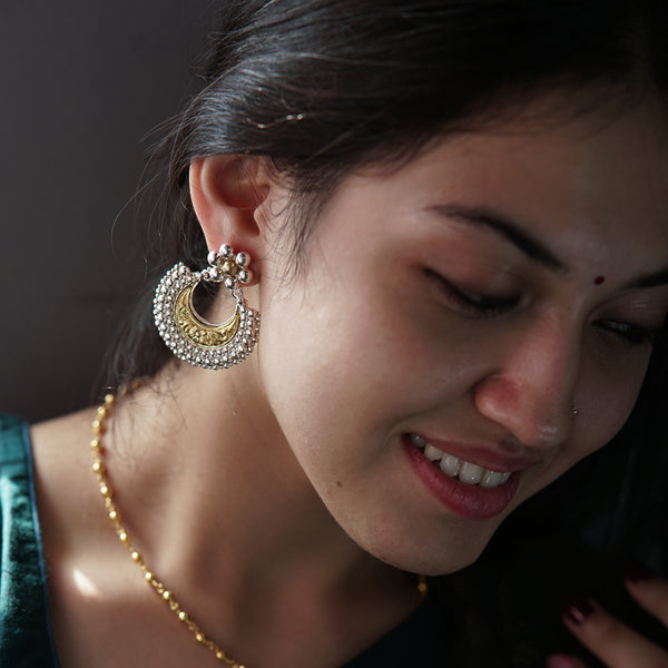 Swarna Rajat : Kudi Chandrakala Chandbali | Silver - 22 K gold plated earring | size : big