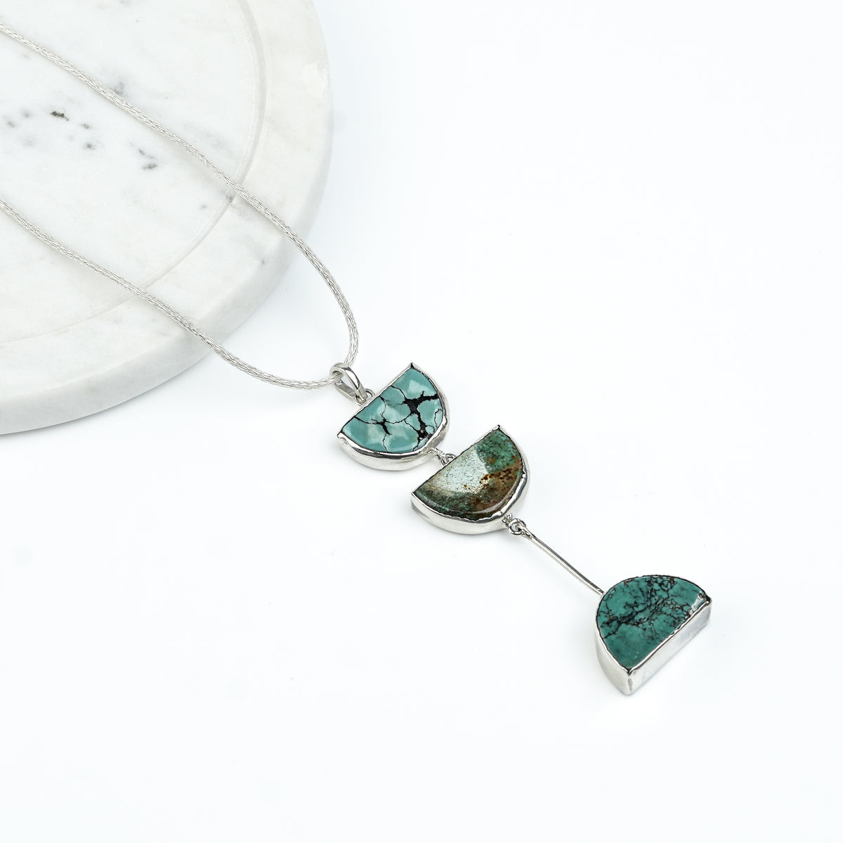 Turquoise Triple Moon Pendant Chain Necklace