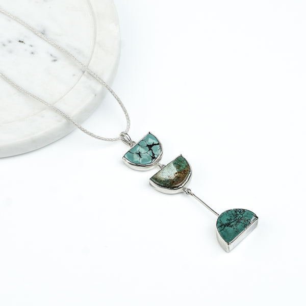 Turquoise Triple Moon Pendant Chain Necklace