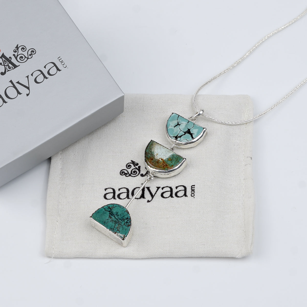Turquoise Triple Moon Pendant Chain Necklace