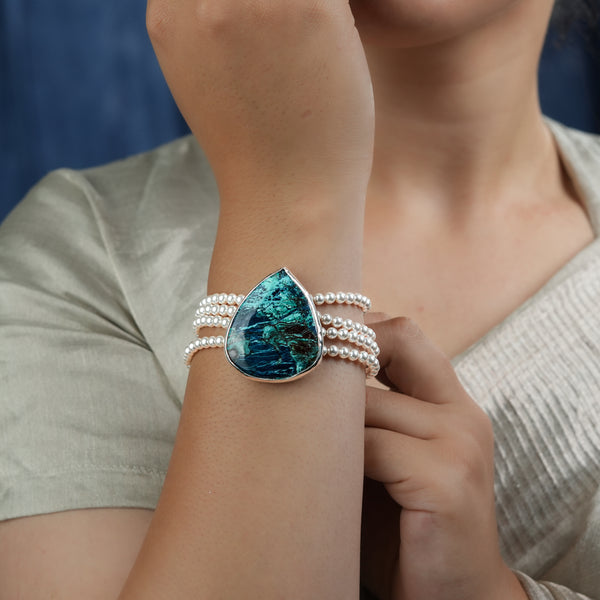 Luxe Bracelet – Chrysocolla & Pearls