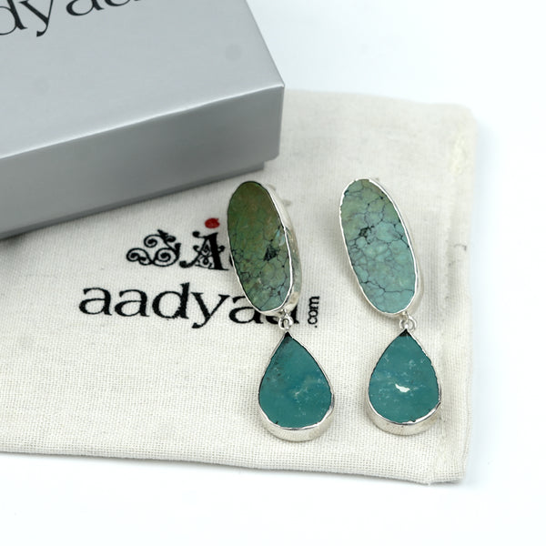 Silver Turquoise Drop Long Earring