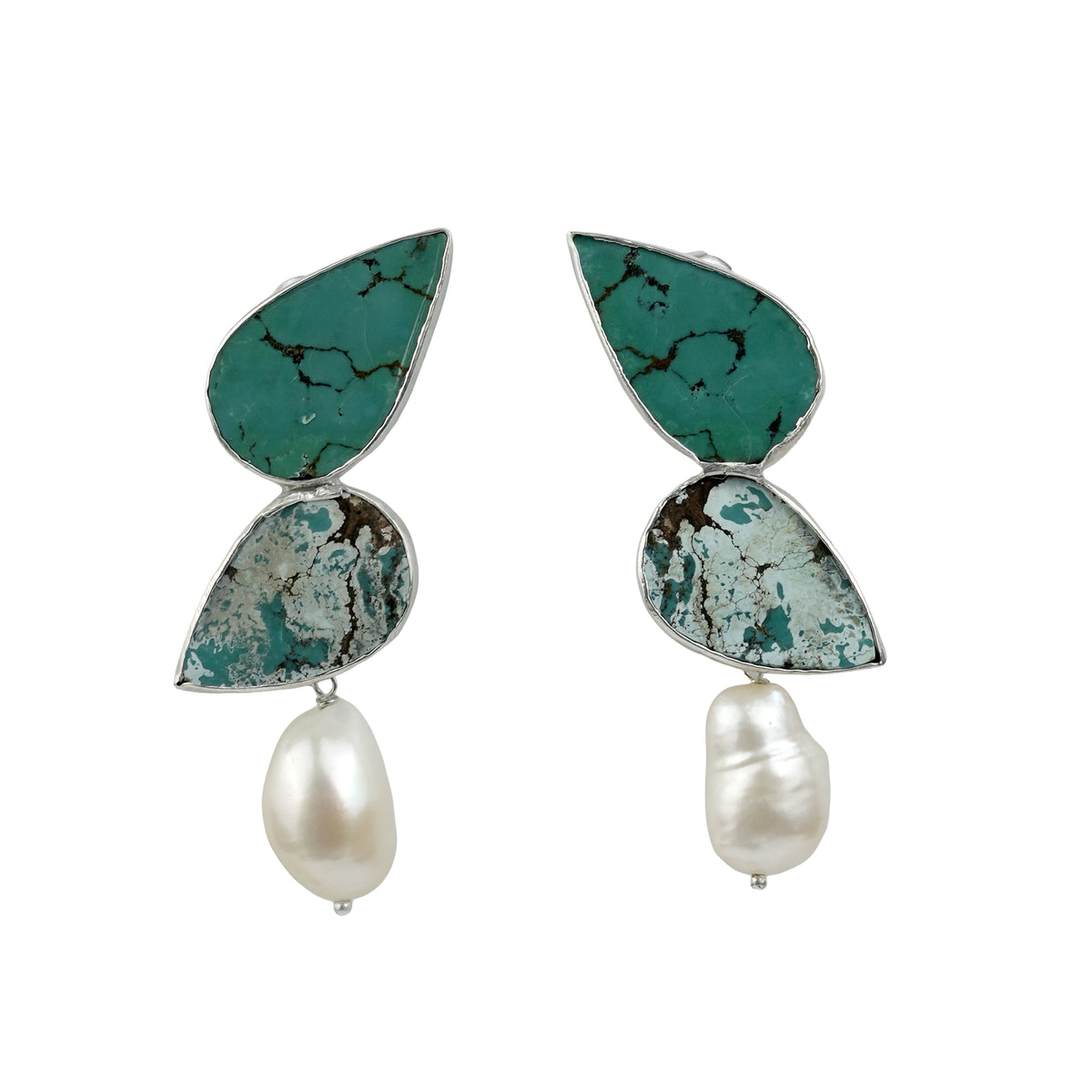 Pear Shape Turquoise And Pearl Drop Earring