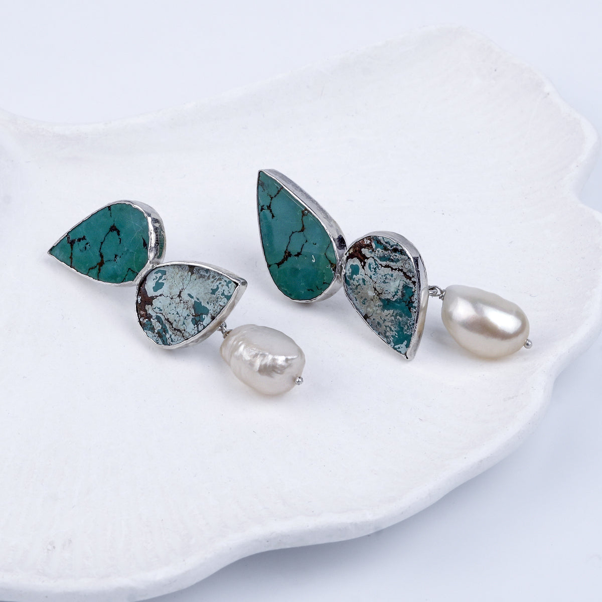 Pear Shape Turquoise And Pearl Drop Earring