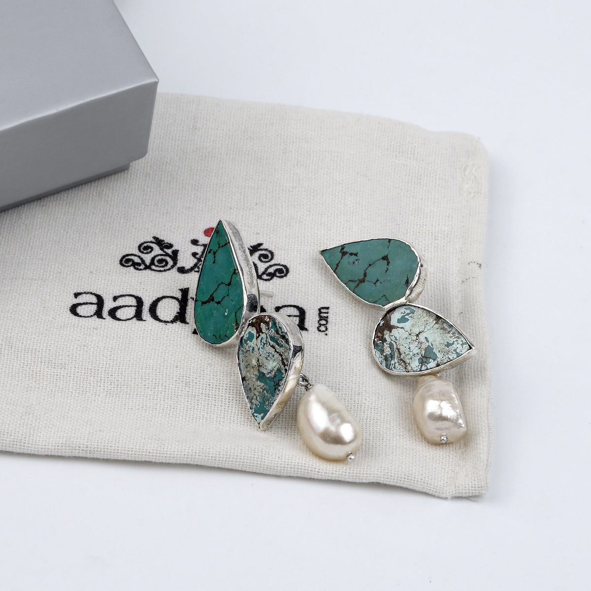 Pear Shape Turquoise And Pearl Drop Earring