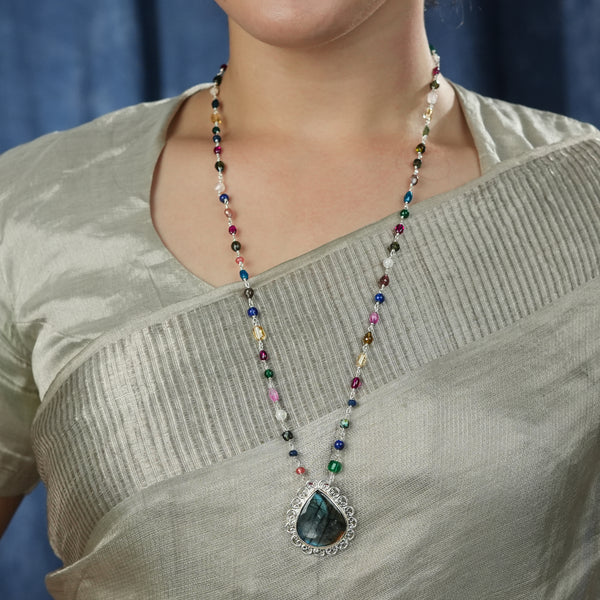 Luxe Necklace – Labradorite & Multicolour Stone Ganthan