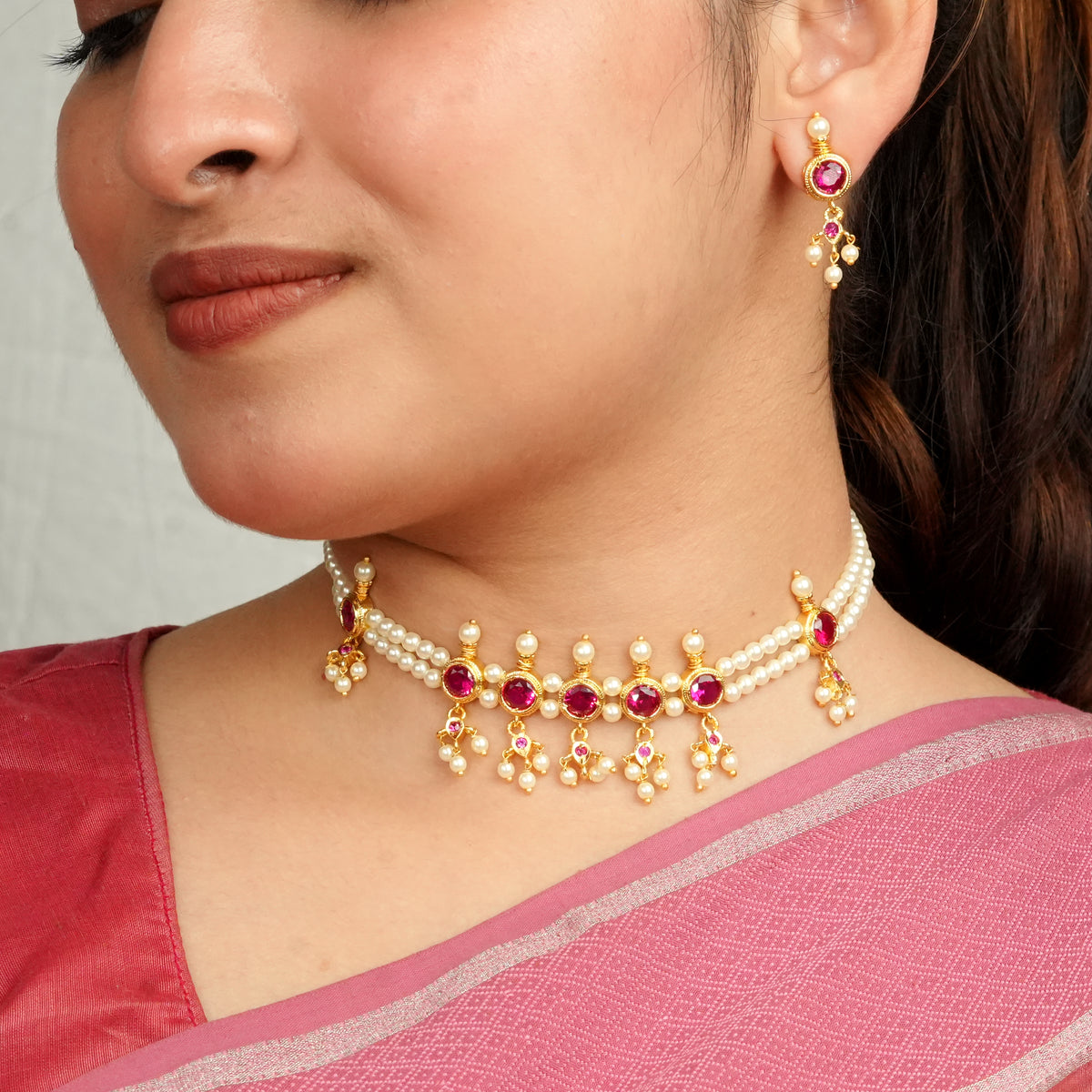22K Gold Plated Fashion Pearl Choker Set