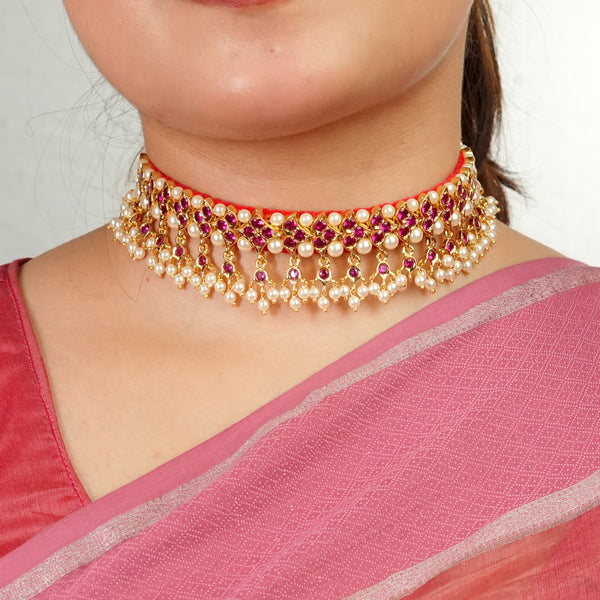 22K Gold Plated Fashion Pink Stone Chinchpeti