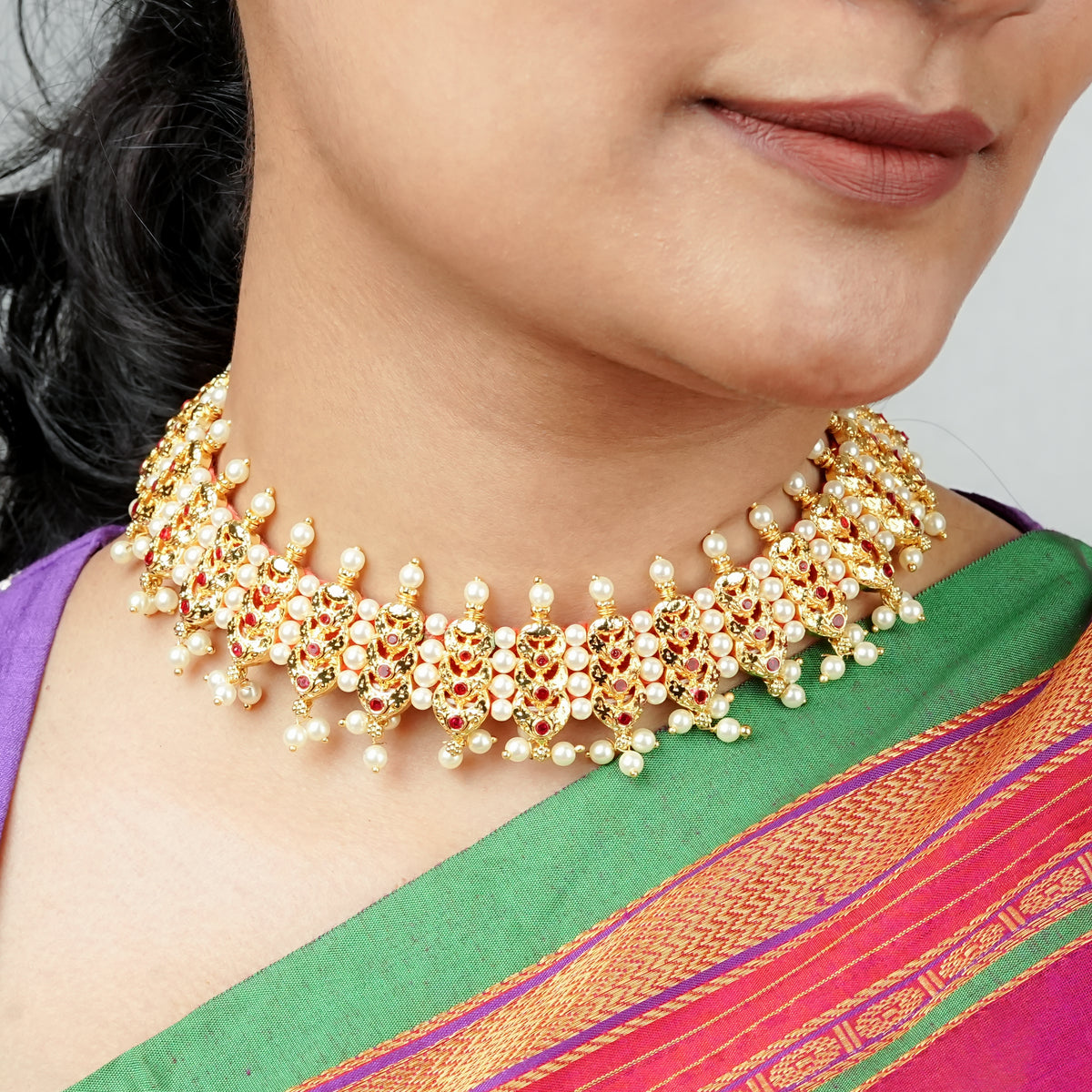 22K Gold Plated Fashion Pearl Chinchpeti