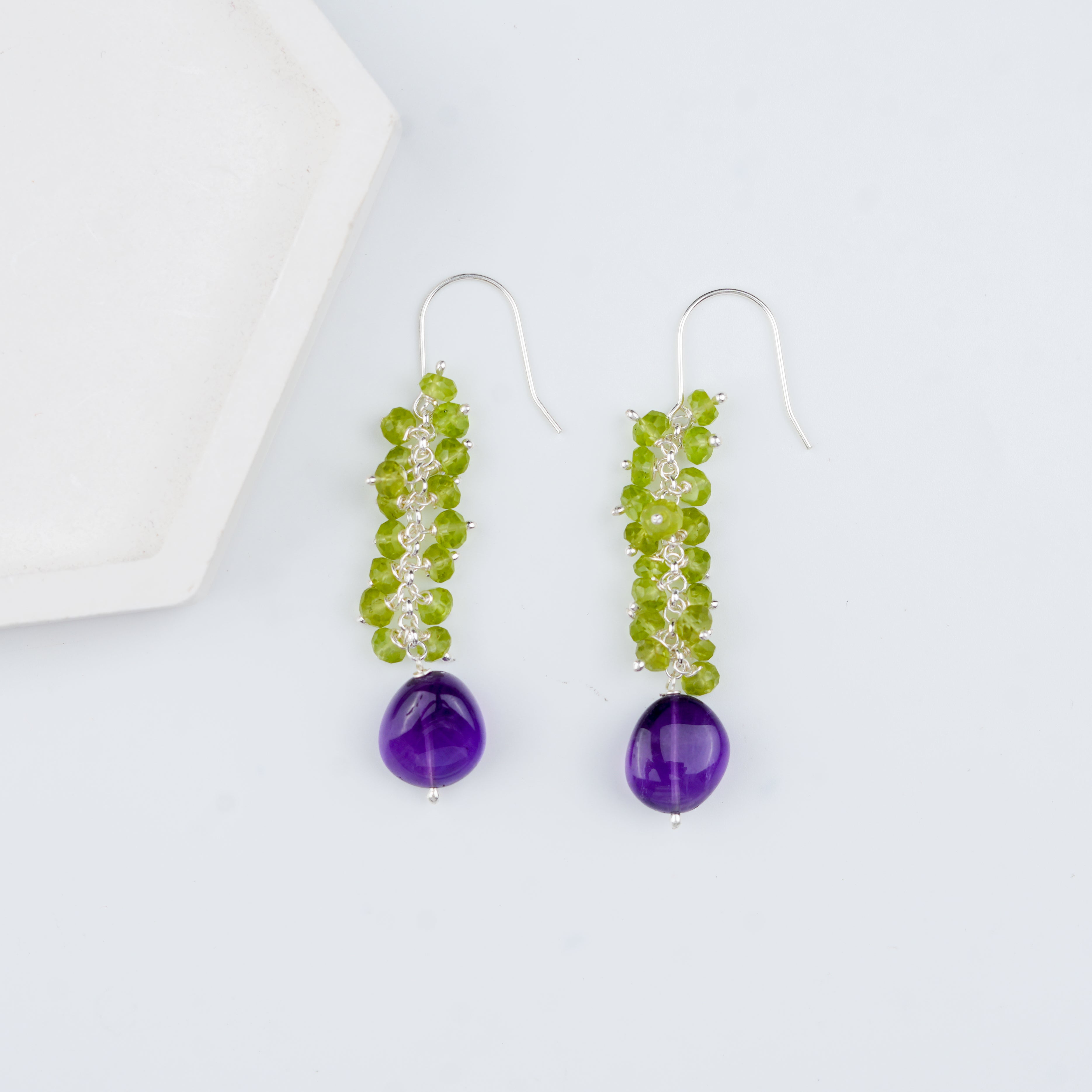 Peridot & Amethyst Silver Earrings (Project Handmade)