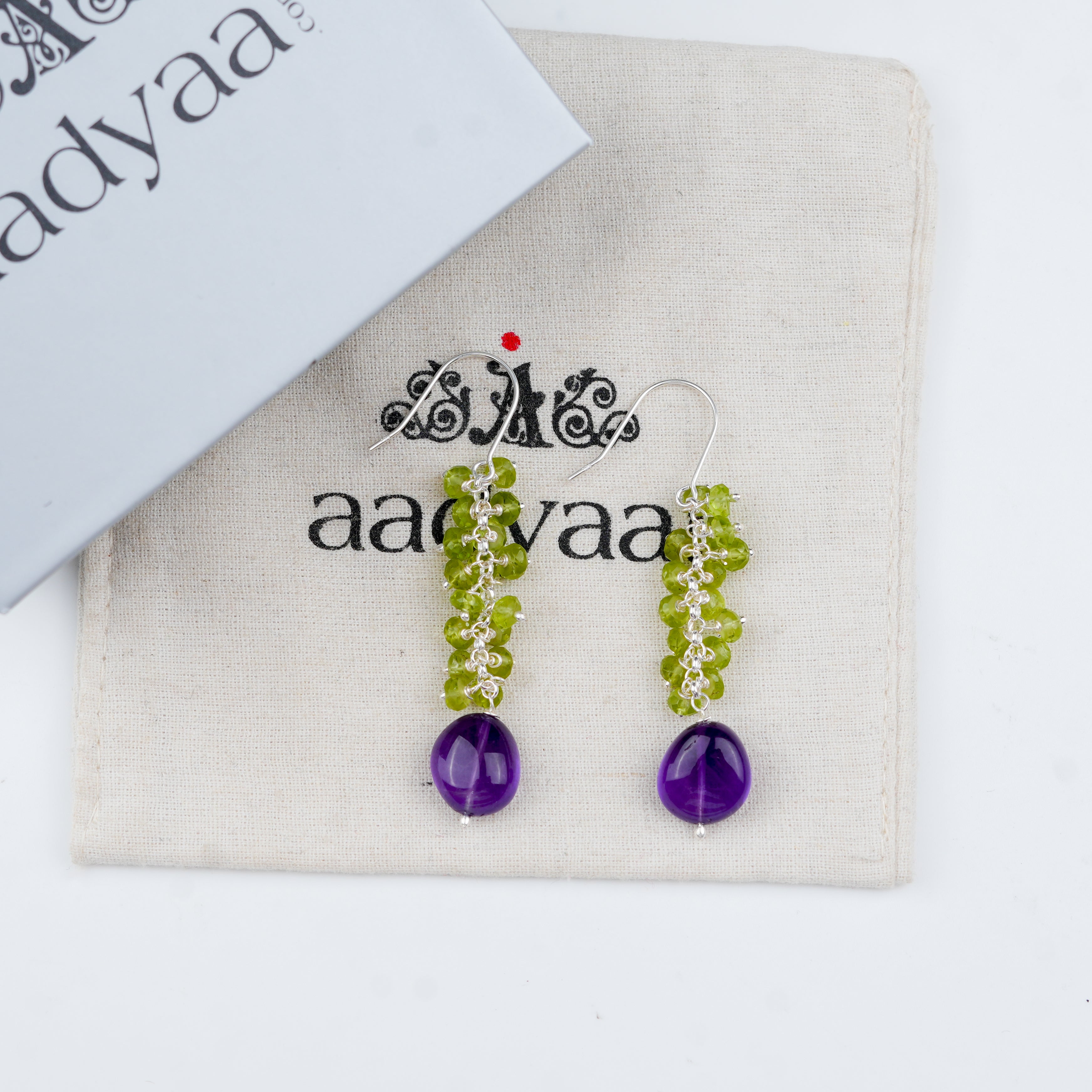 Peridot & Amethyst Silver Earrings (Project Handmade)
