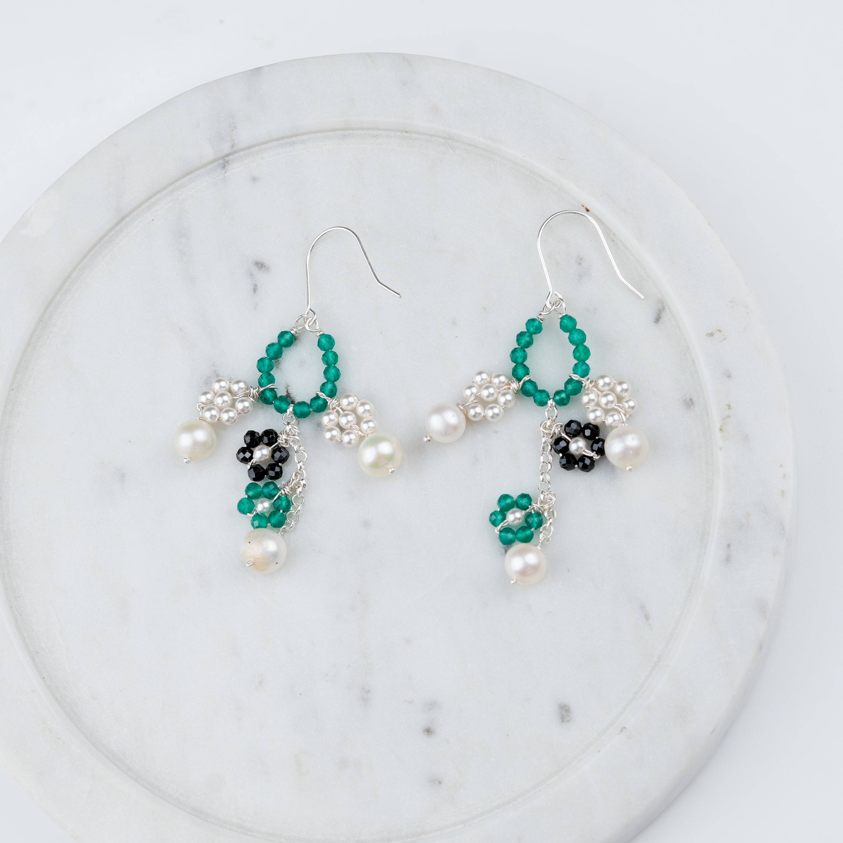 Project Handmade Multicolour Stone Flower Cluster Earrings