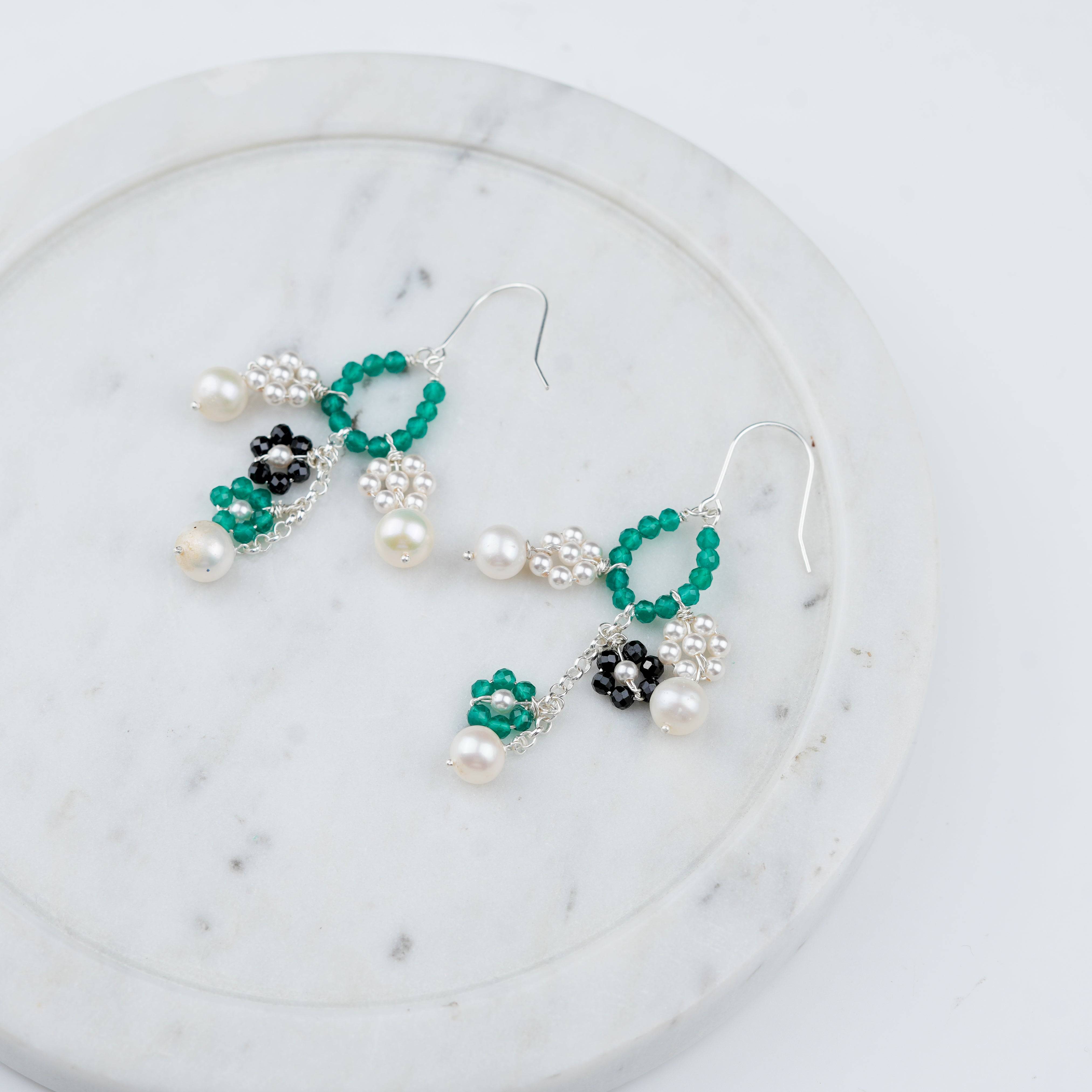 Multicolour gemstone flower earrings for women