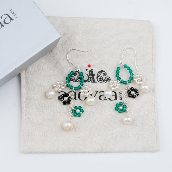 Multicolour Stone Flower Cluster Earrings (Project Handmade)