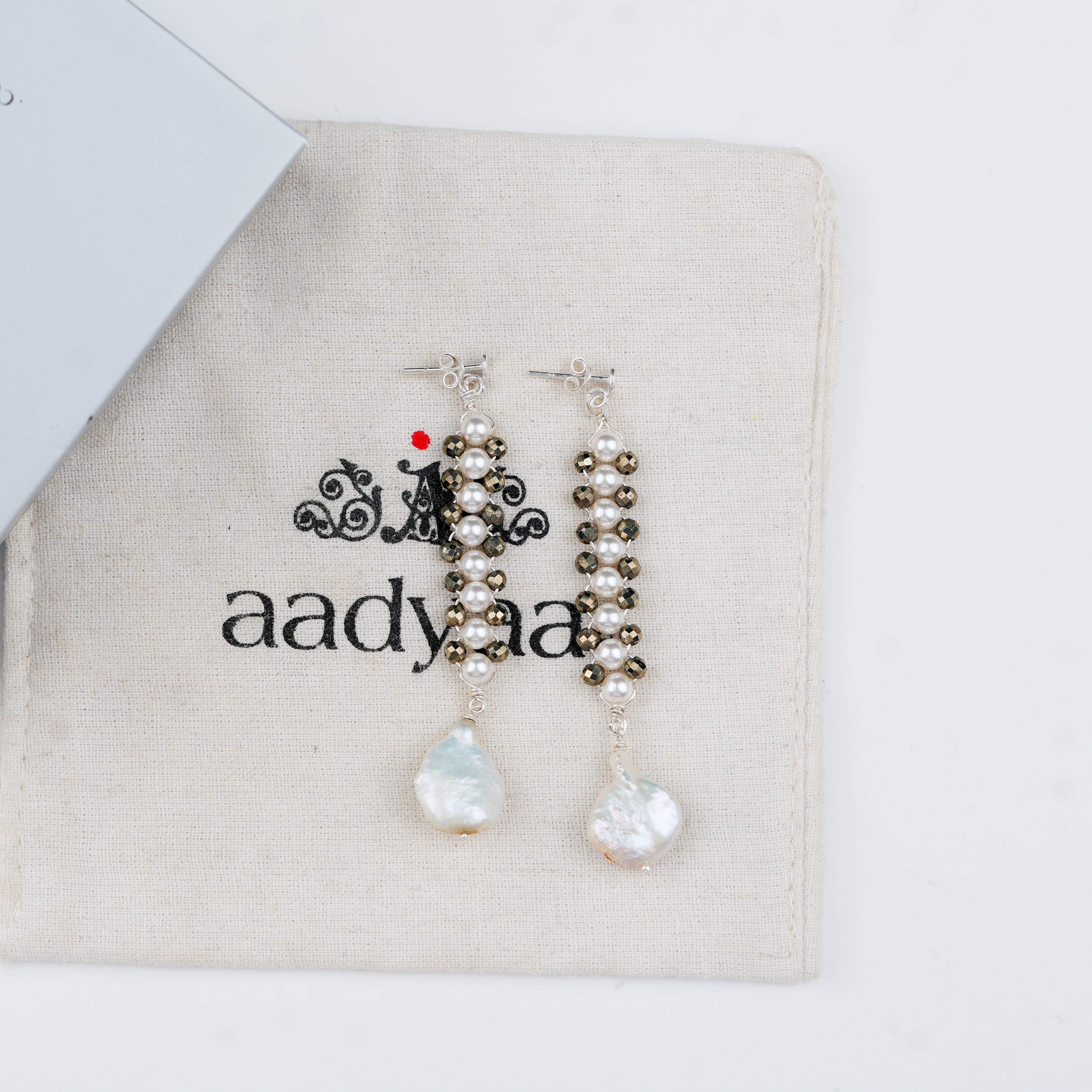 Pyrite & Pearl Silver Earrings (Project Handmade)