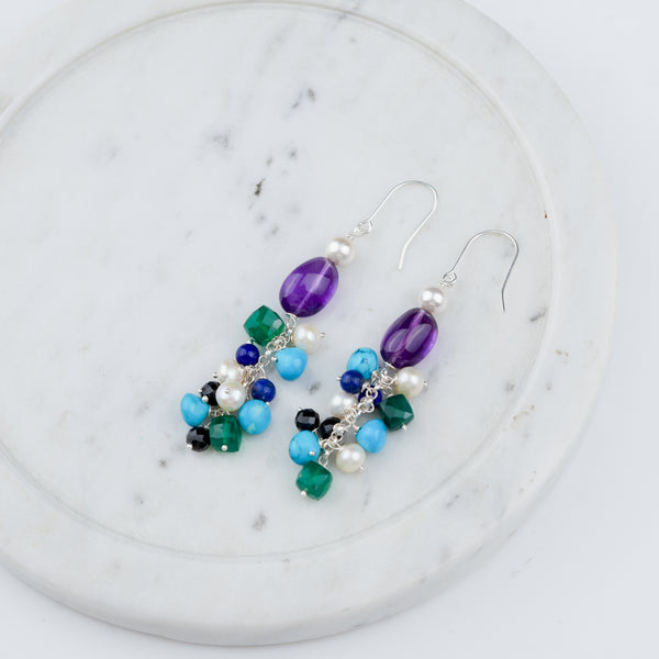 Multicolour Stone & Pearl Earrings (Project Handmade)