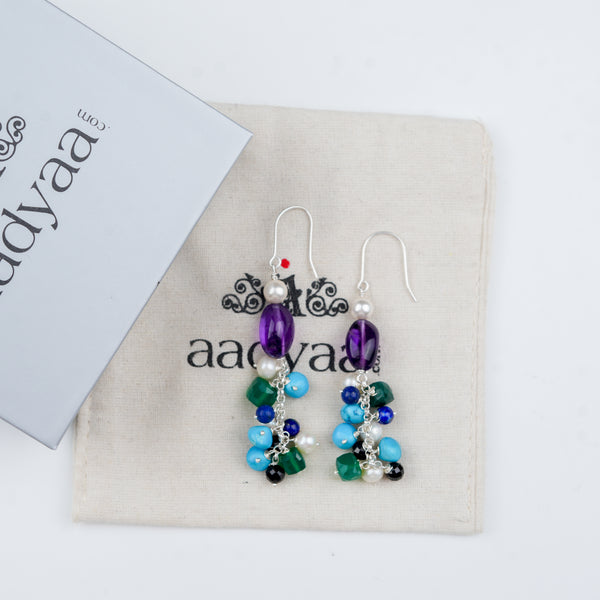 Multicolour Stone & Pearl Earrings (Project Handmade)