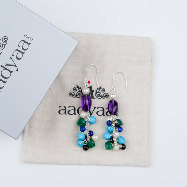Sterling silver earrings with colourful stones and pearl accents