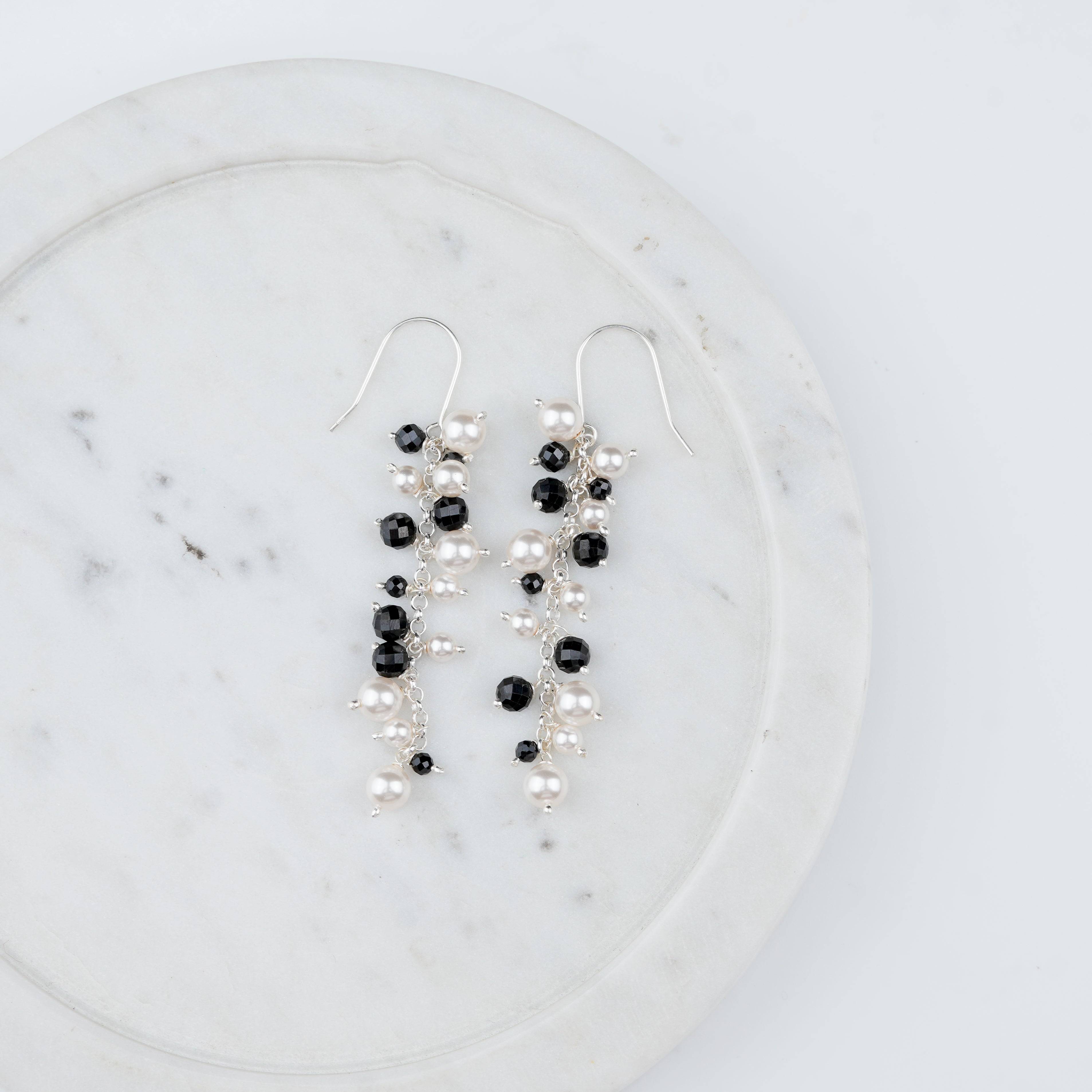 Elegant black gemstone and pearl earrings