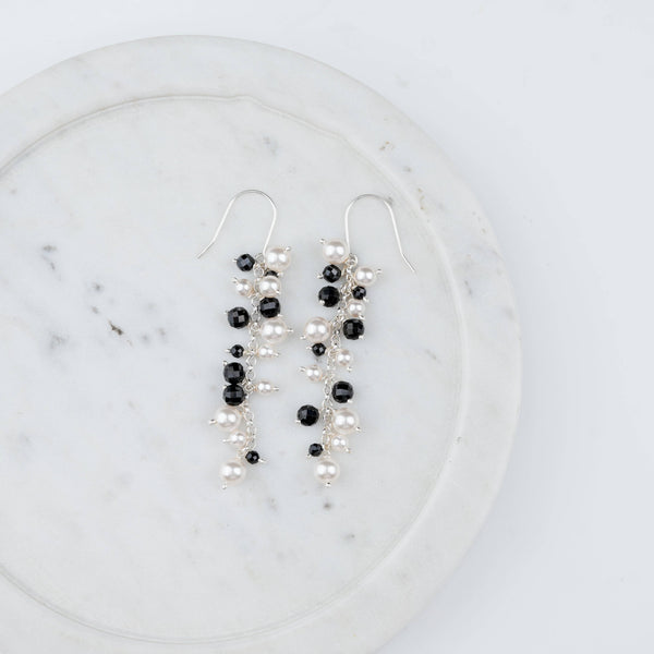 Elegant black gemstone and pearl earrings