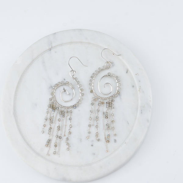 Labradorite Spiral Silver Earrings (Project Handmade)