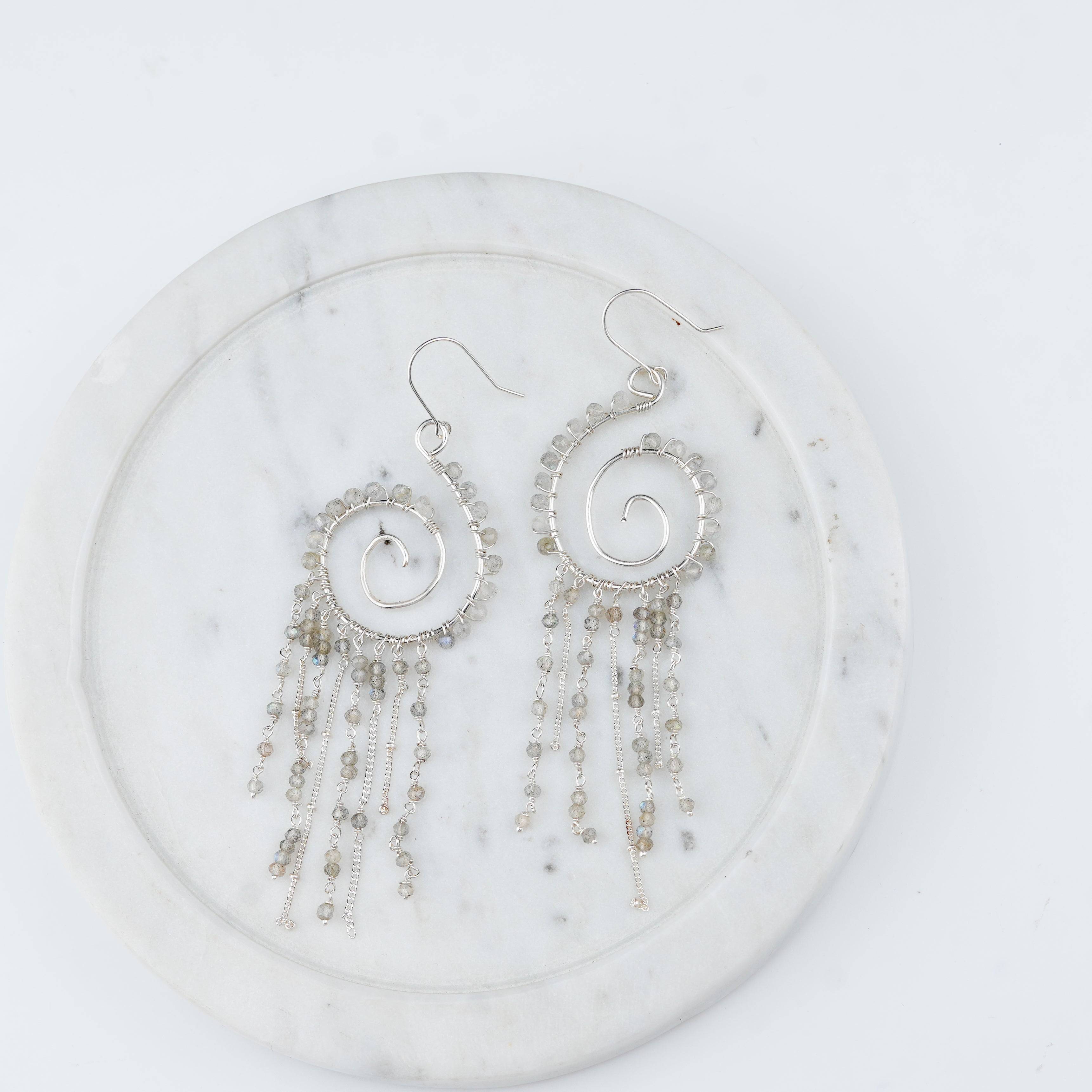 Artistic labradorite gemstone statement earrings