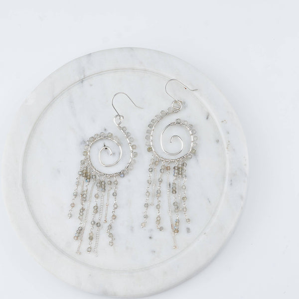 Artistic labradorite gemstone statement earrings