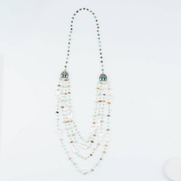 Baroque pearl, blue opal and Firoza statement necklace for women