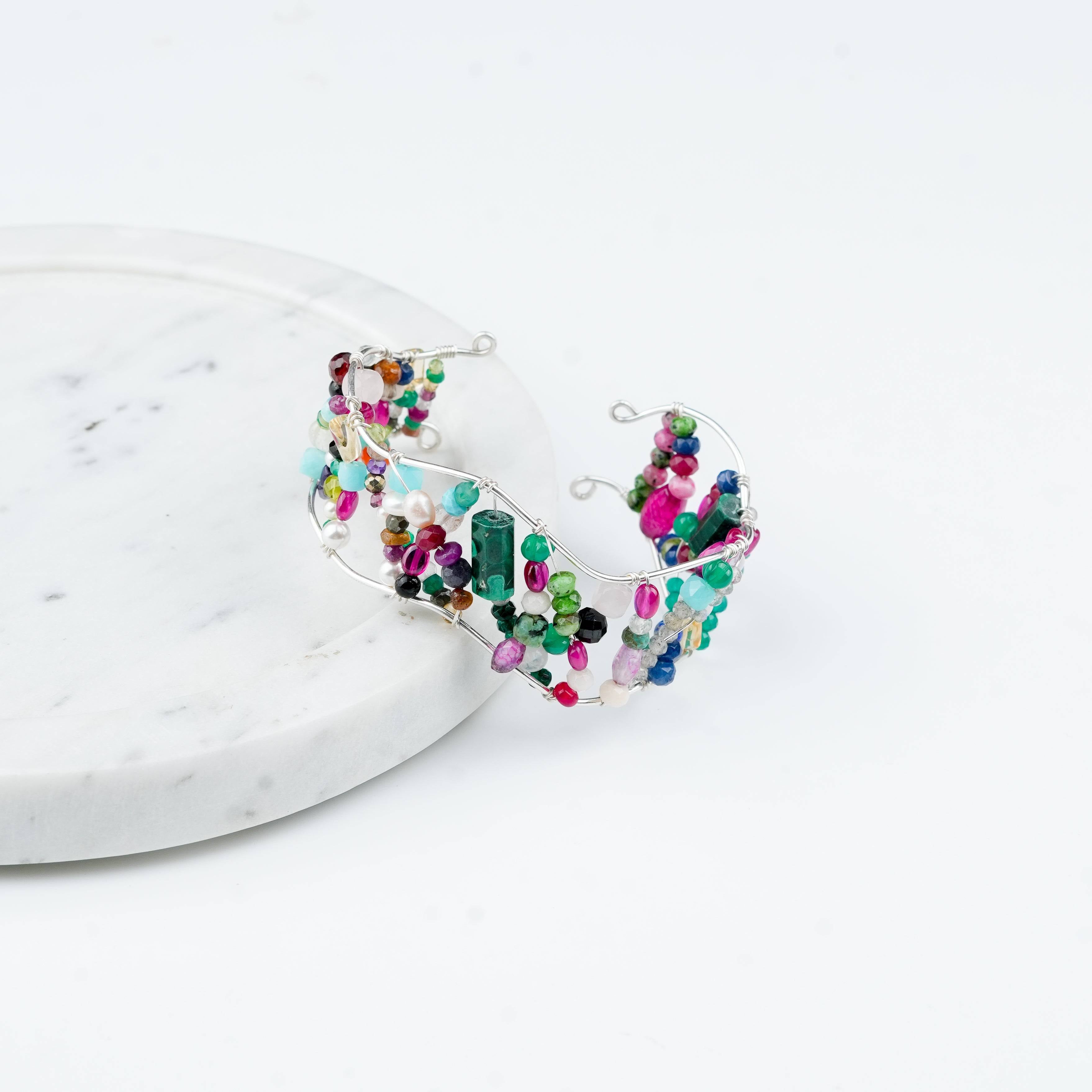 Sterling silver bracelet with colourful natural gemstones