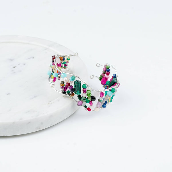 Sterling silver bracelet with colourful natural gemstones