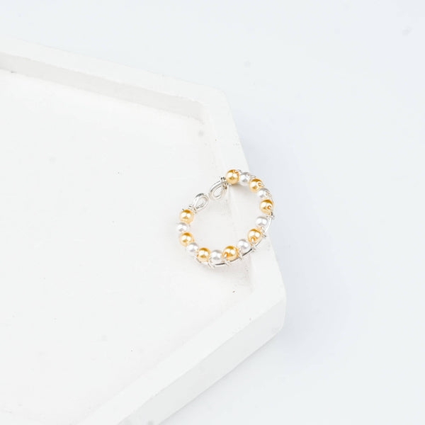 Premium 92.5 sterling silver Golden & White Pearl Wrapped Ring