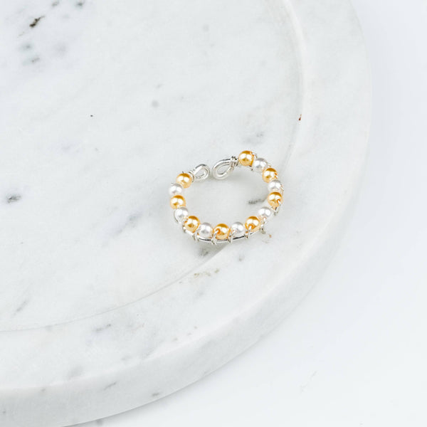 Project Handmade golden and white pearl silver ring