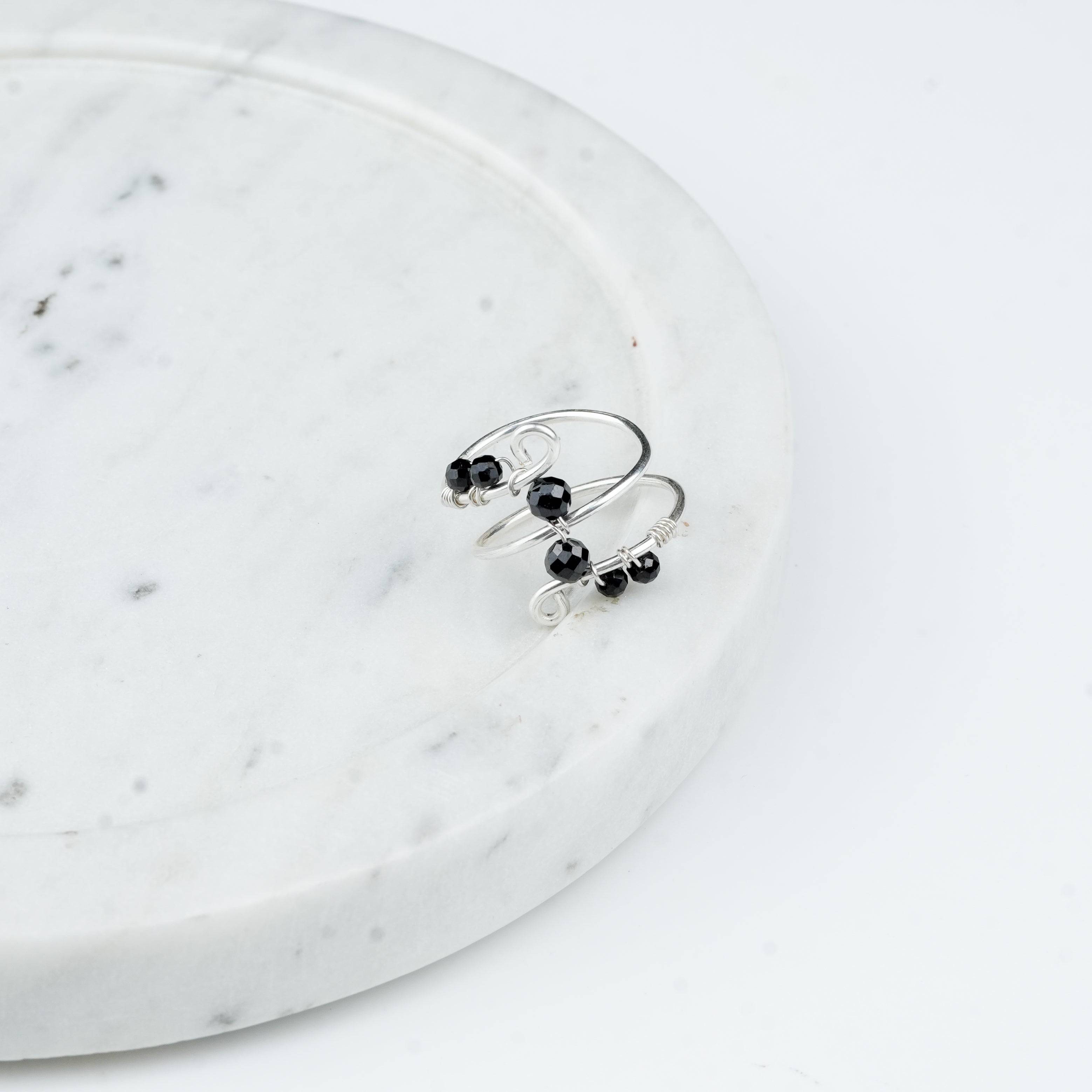 Close-up of Black Spinel Silver Ring craftsmanship