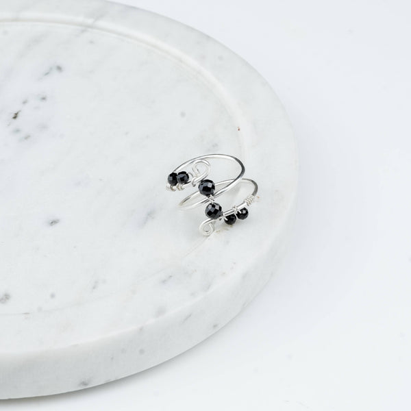 Close-up of Black Spinel Silver Ring craftsmanship