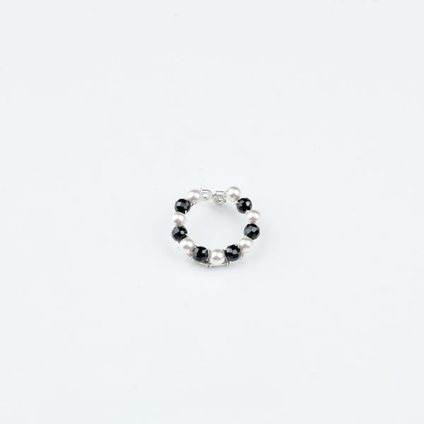 Premium 92.5 sterling silver Black Spinel & Pearl Wrapped Ring