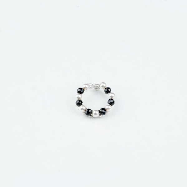 Premium 92.5 sterling silver Black Spinel & Pearl Wrapped Ring