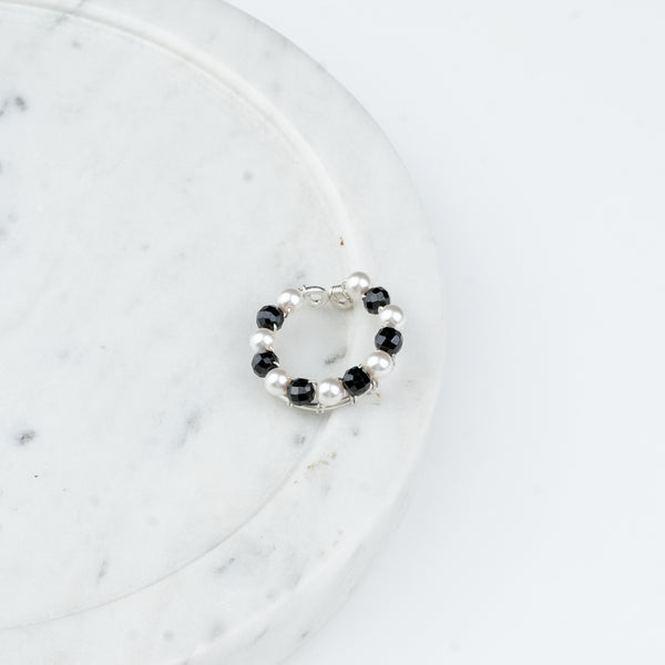 Project Handmade black spinel pearl silver ring